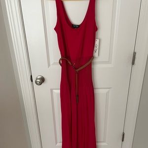 Cherry Red Maxi with faux braided leather belt